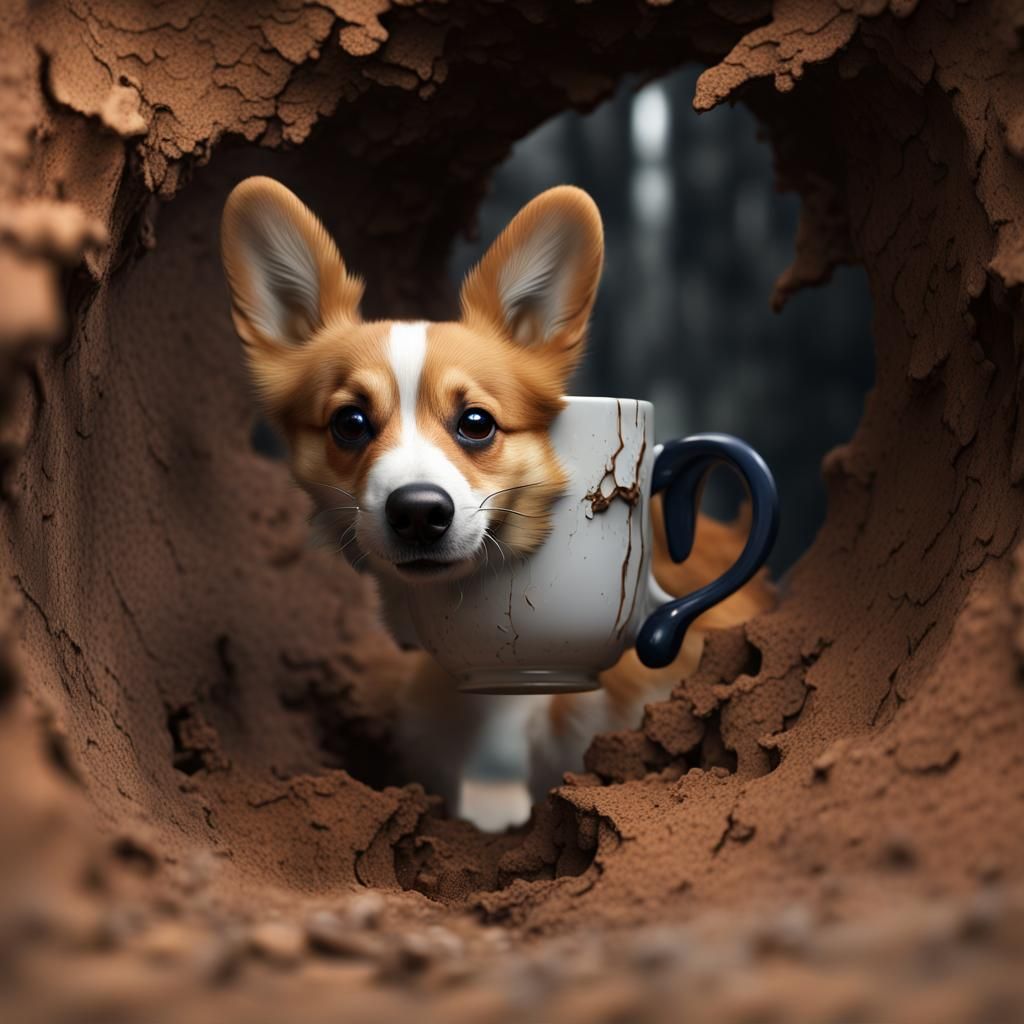 Corgi Emerges From Coffee Mug: 3D CGI Art