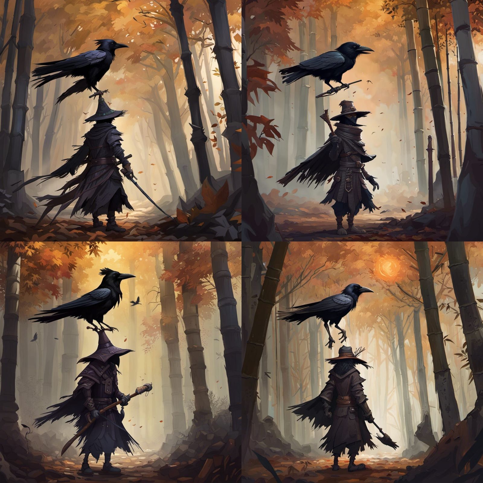 Kenku in Autumn Forest: Dark Fantasy Concept Art