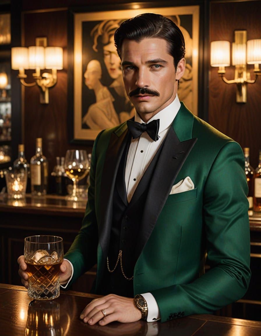 Elegant Man in 1920s Tuxedo, Art Deco Style