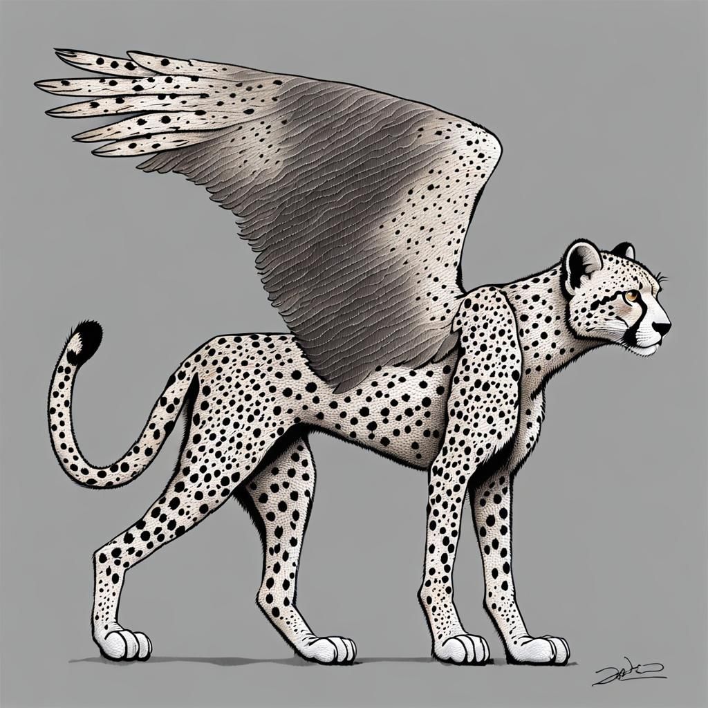 Winged Cheetah Side Profile on Grey