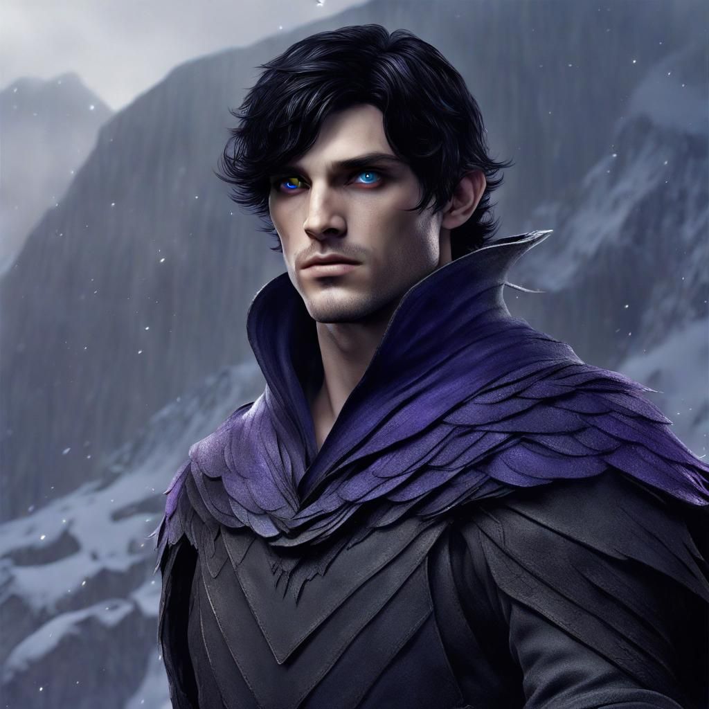 Handsome Man with Raven Hair and Violet Eyes