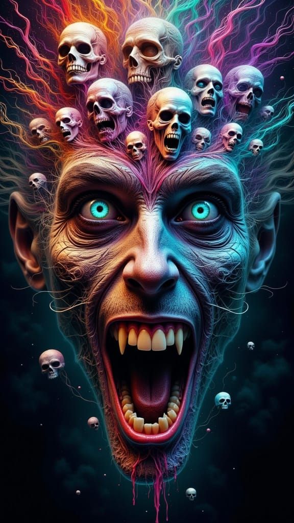 Unsettling Fractal Faced Man in Analog Horror Style