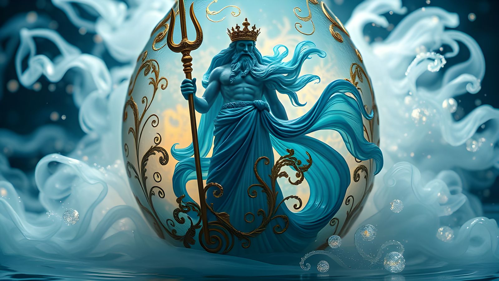 God of the Sea Trapped in Antique Glass