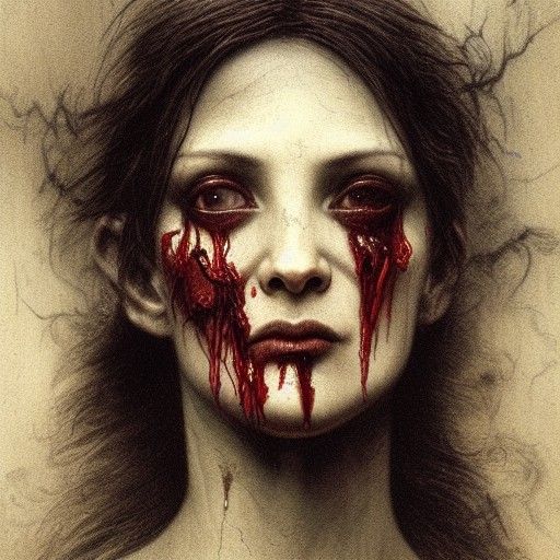 Hyperrealistic Horror Portrait of a Distressed Woman