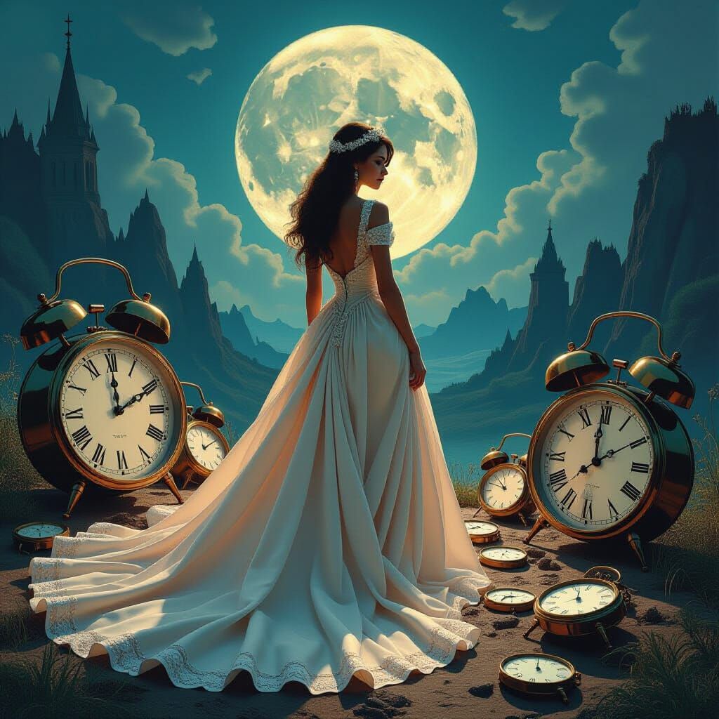 Dreamlike Woman in Surrealist Style with Melting Clocks
