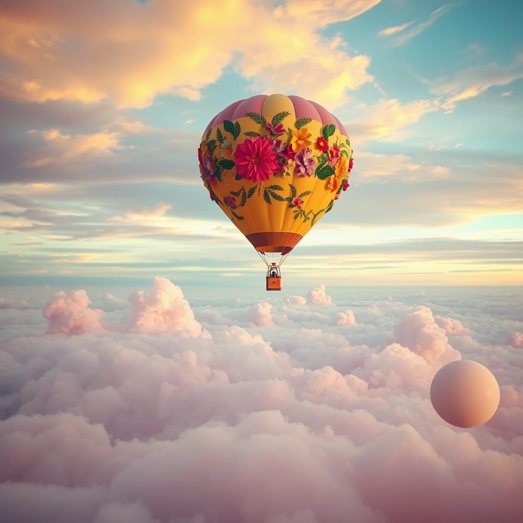 Floral Hot Air Balloon in a Colorful Sky
