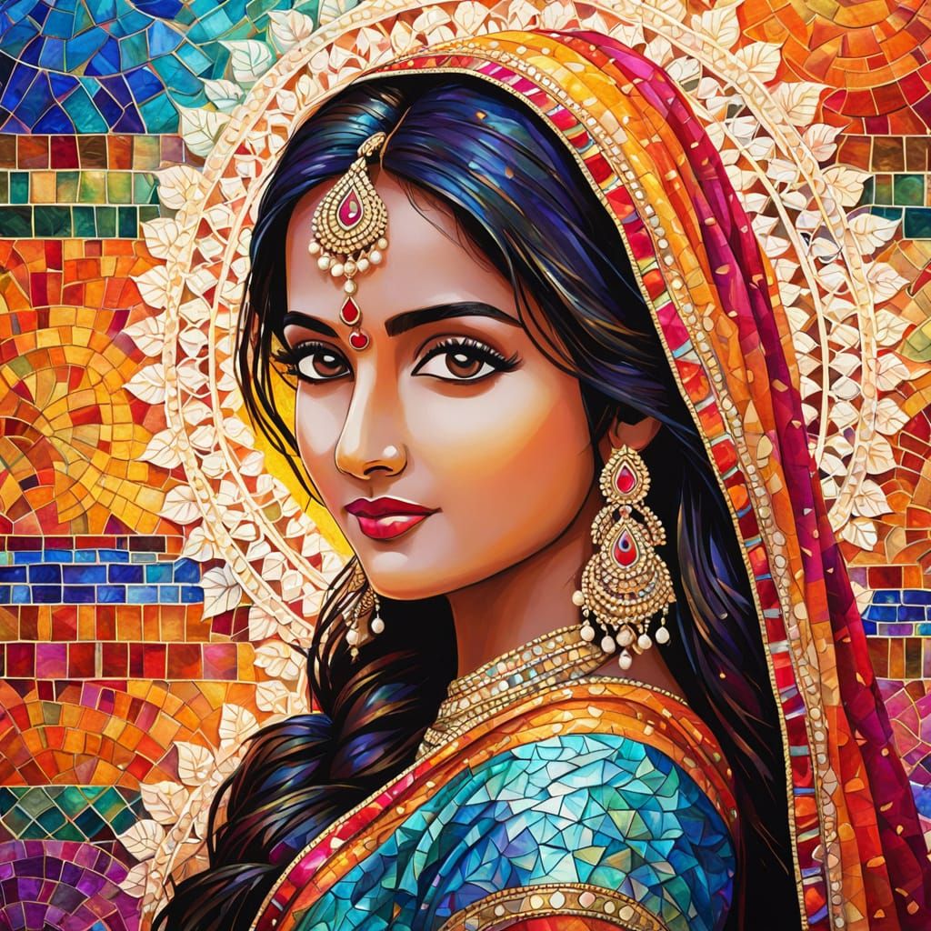 A Vibrant Indian Woman in Mosaic Art