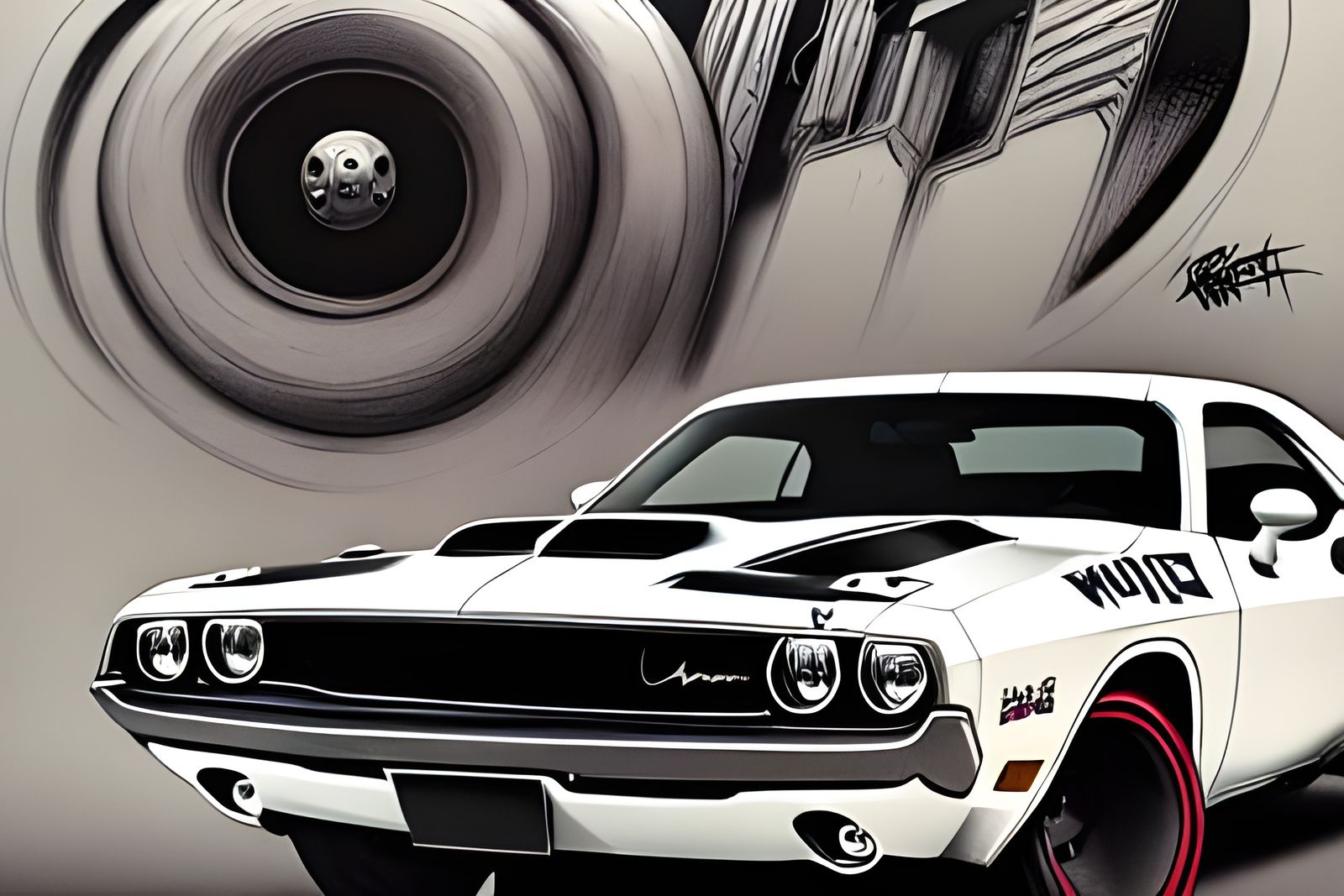 White Dodge Challenger on Highway to Infinity