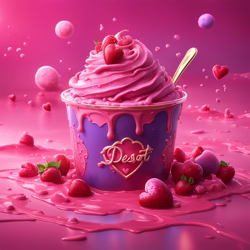 Pink Heart Gelato Dessert in Detailed Digital Painting