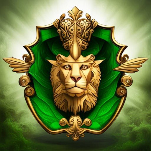 Heraldic Family Crest with Royal Lions and Gold Banner