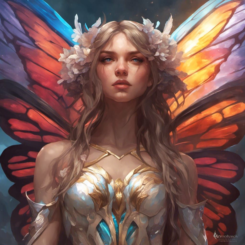 Butterfly Winged Woman Portrait in Hyperdetailed Style