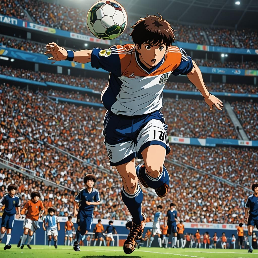 Captain Tsubasa Anime-Style Football Scene
