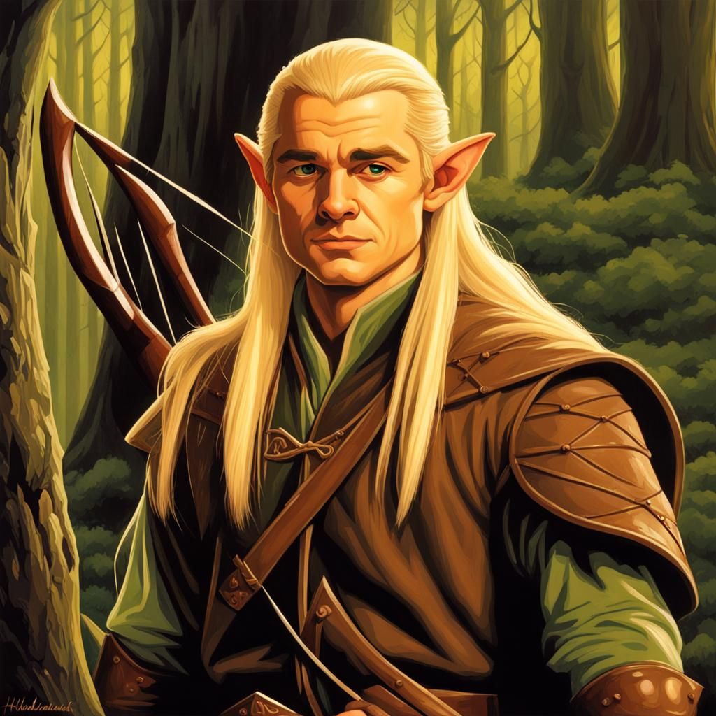 Legolas in the Style of Classic Illustration