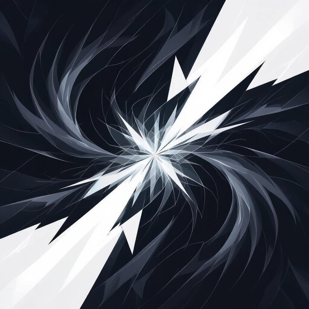 Abstract Light vs Dark: Geometric Shards Pierce Swirling Bla...