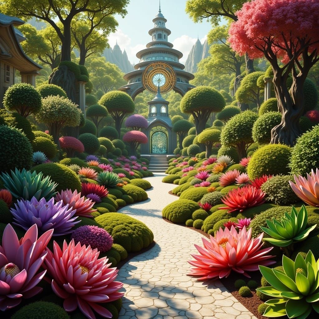 Mathematical Garden Blooms with Vibrant Colors and Intricate...