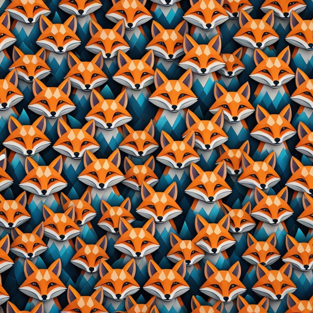 Geometric Foxes in Tessellated Vivid Abstraction