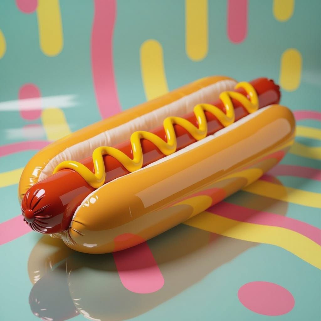 Shiny Hotdog Sculpture in Pop Art Style