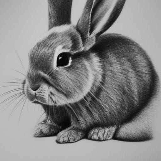 Realistic Bunny in Charcoal Drawing