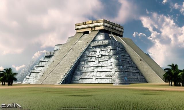 Cyberpunk Mayan Pyramid: Detailed Matte Painting