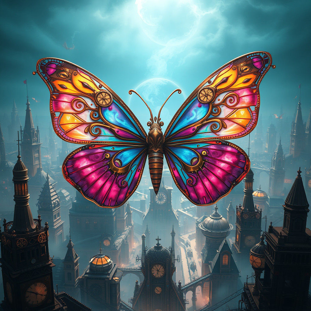 Steampunk Butterfly Cthulhu in Geometric Metropolis