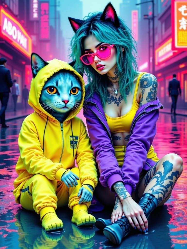 Neon Dystopian Portrait in Cyberpunk Style