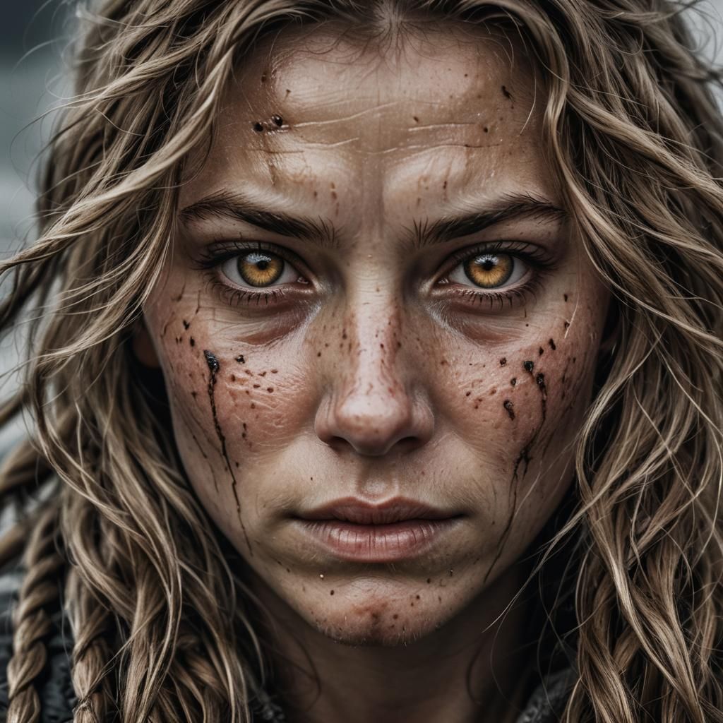 Viking Warrior Woman Portrait in Hyperrealistic Style