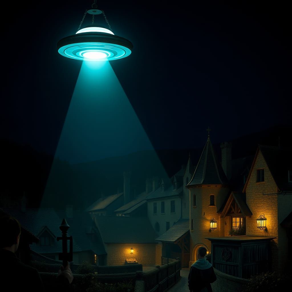 UFO Lamp Illuminates Medieval Town