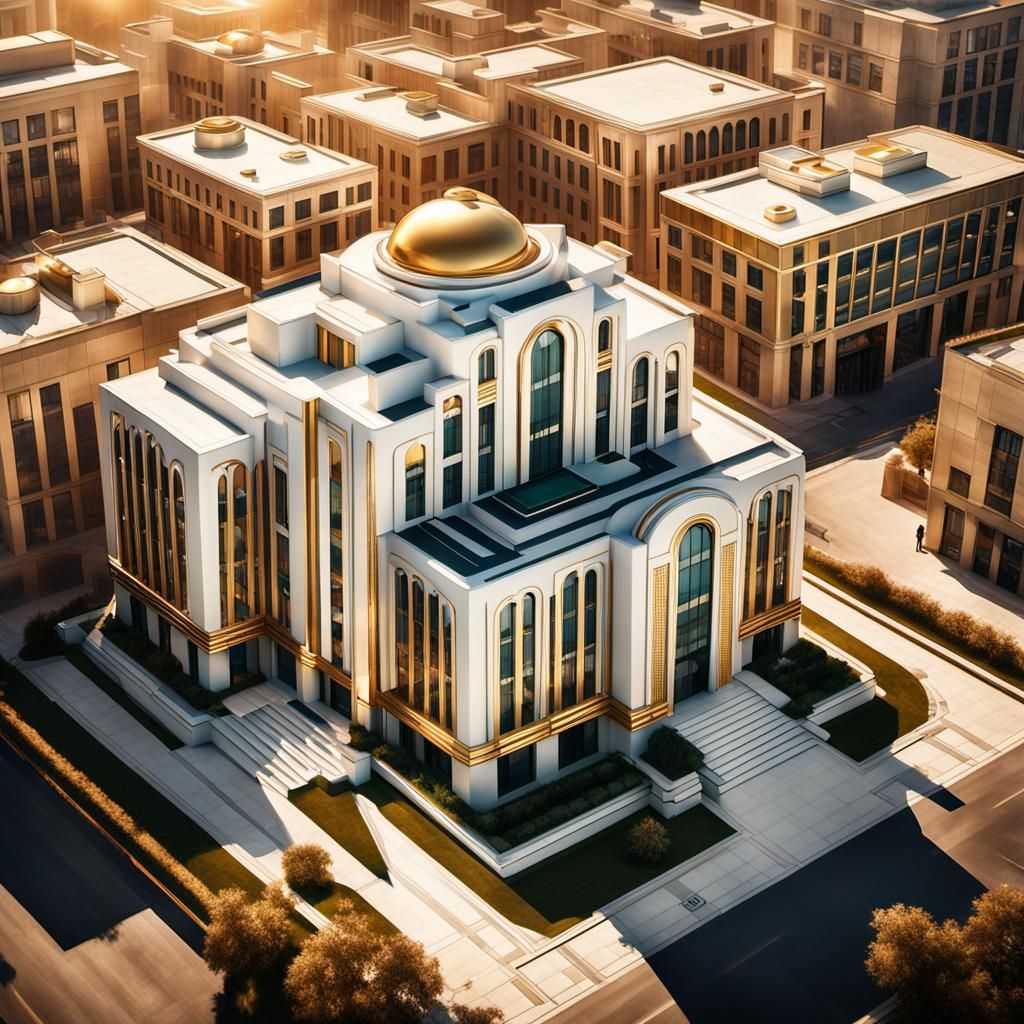 Art Deco Building with Geometric Patterns and Sunlight