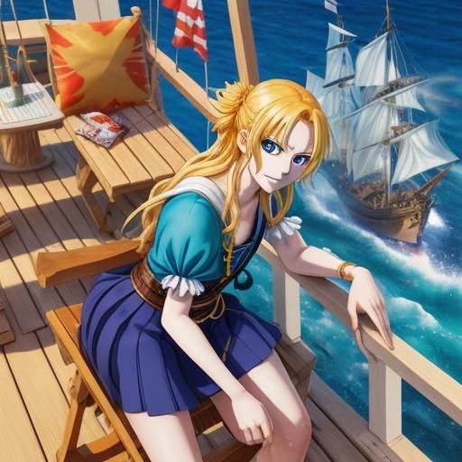 Pirate Princess Sits on Ship Deck, Crafting Ice Cubes under....