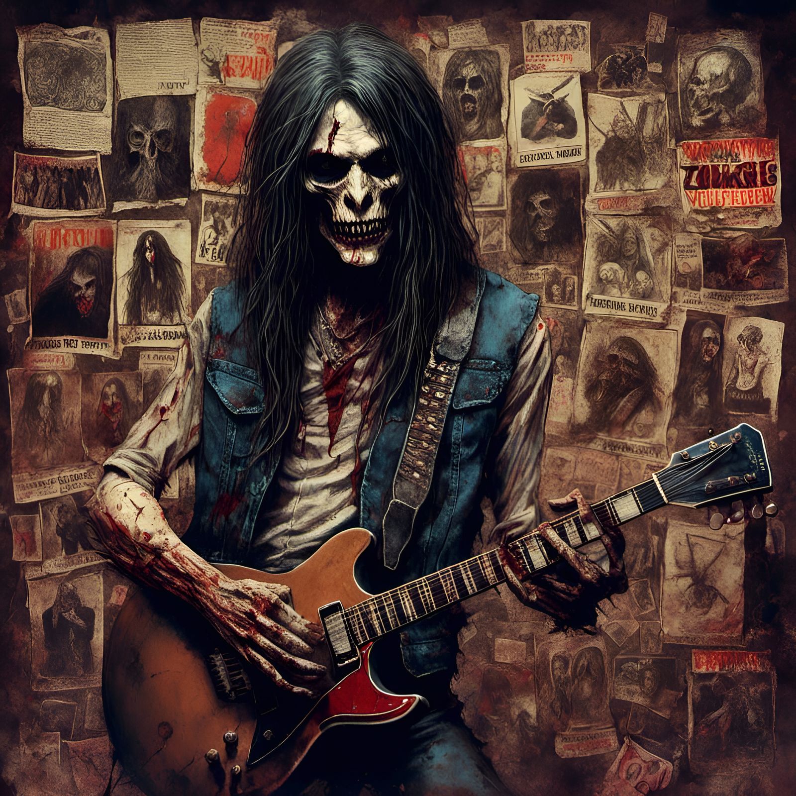 Rocker Zombies in Creepy Magazine Style Illustration