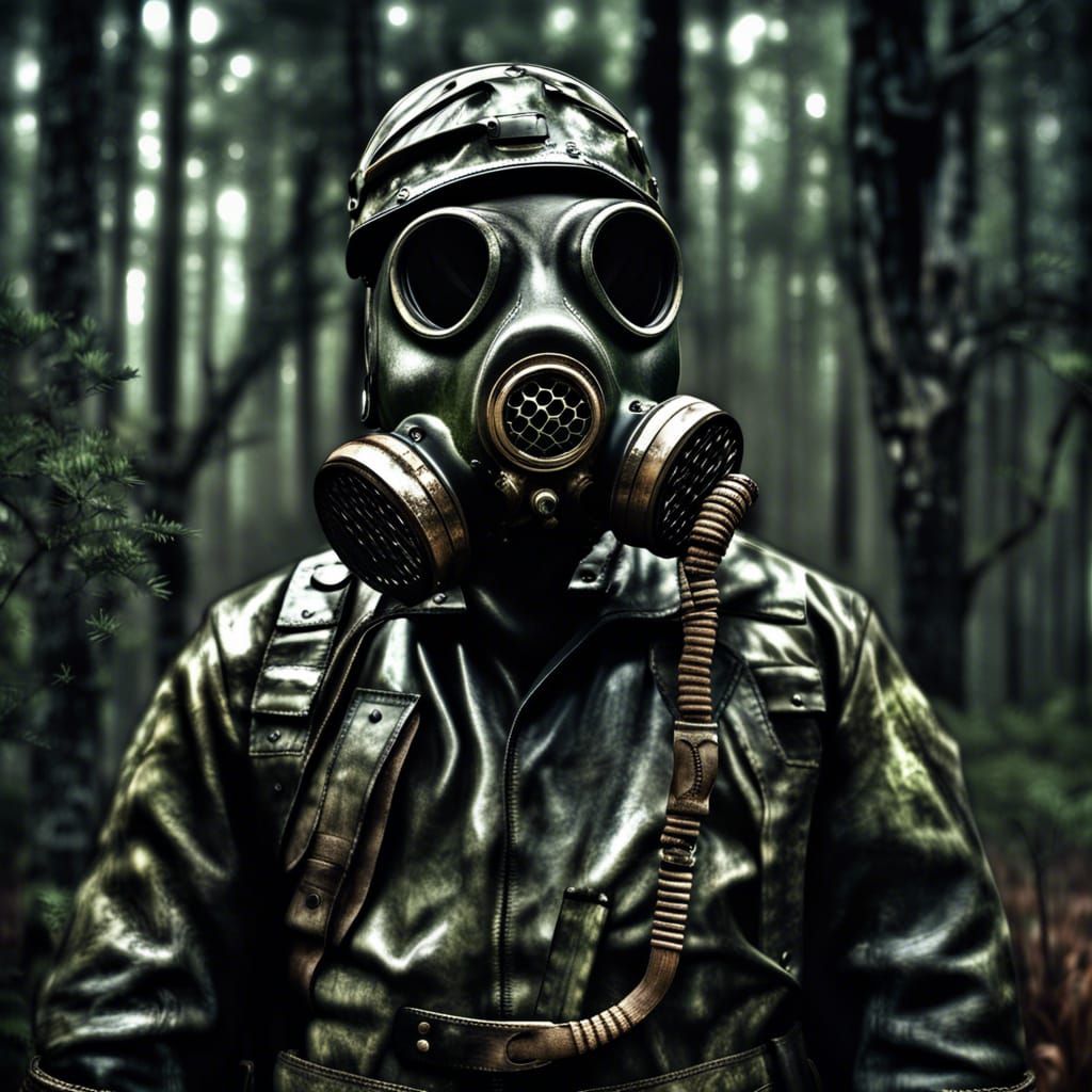 Hyperrealistic Gas Mask Pig Soldier in Forest