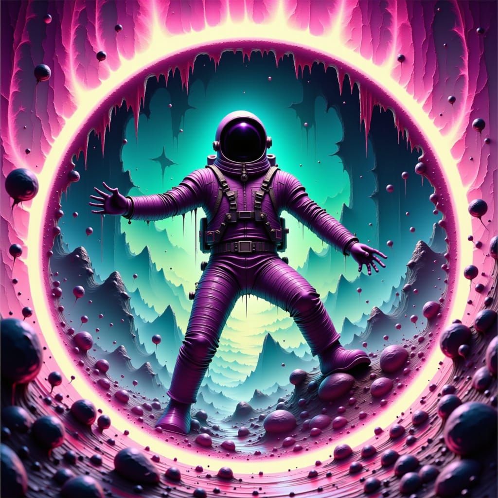 Astronaut Screams in Cosmic Horror Space, Giger-Inspired Sty...