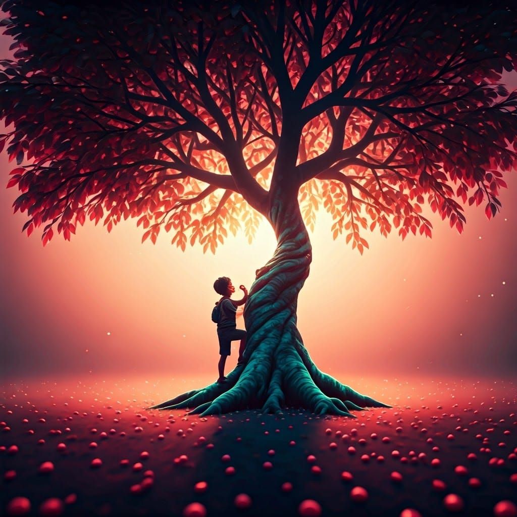 Ethereal Cherry Tree at Twilight in Fantasy Style