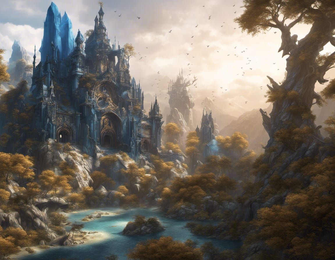 Fantastical Deep Blue Landscape Matte Painting