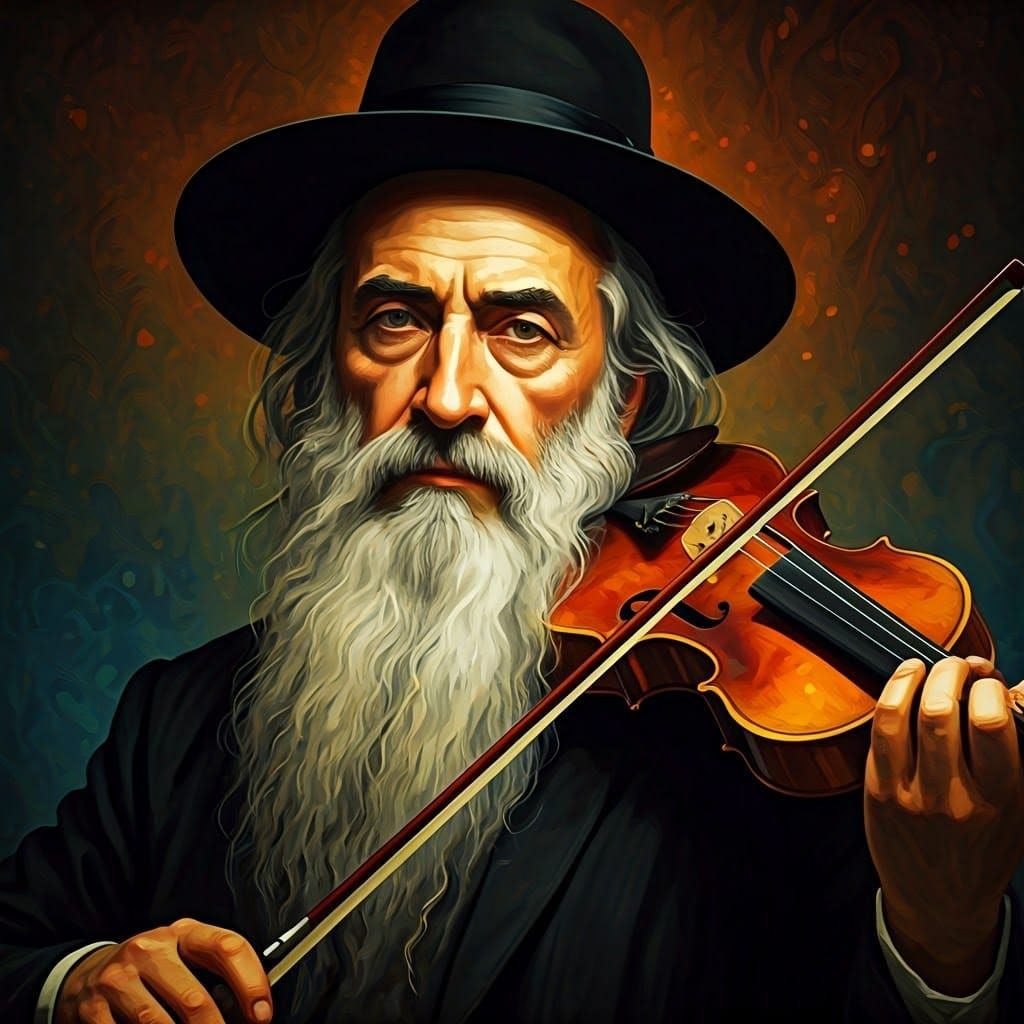 Ethereal Hasidic Violinist in Avant-Garde Portrait with Dist...