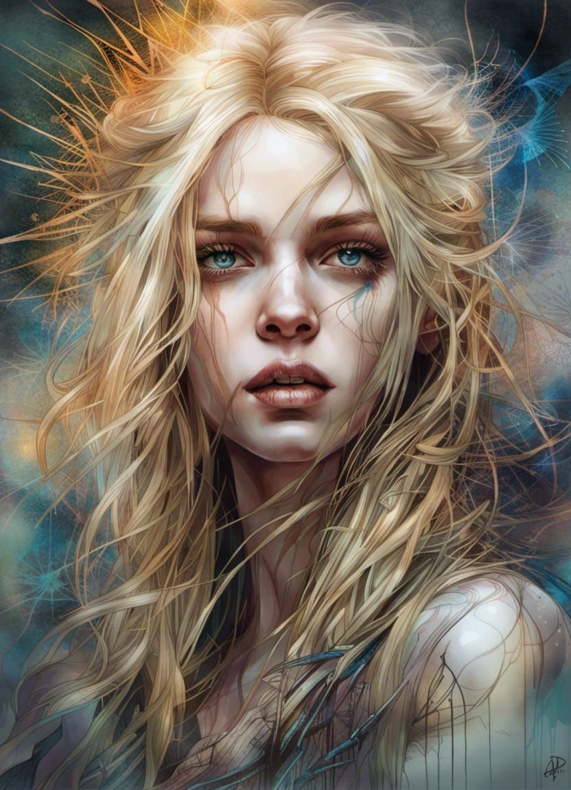 Gothpunk Goddess with Flowing Hair, Digital Illustration