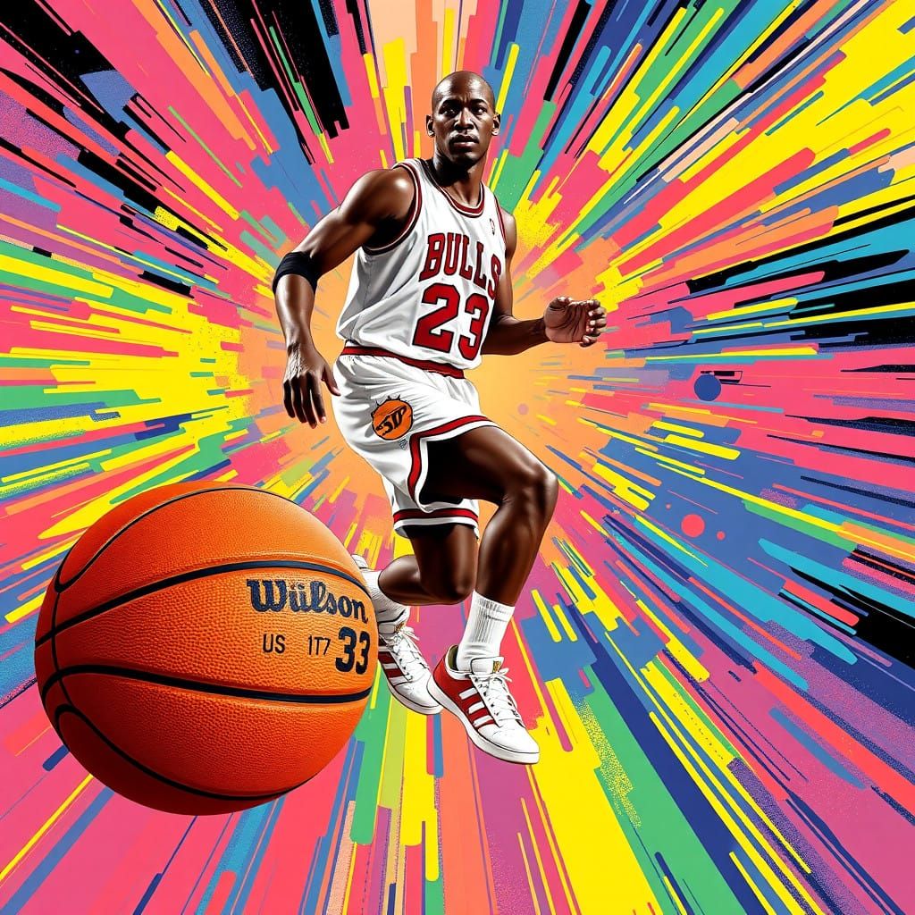 Confident Michael Jordan in Pop Art Style with Basketball