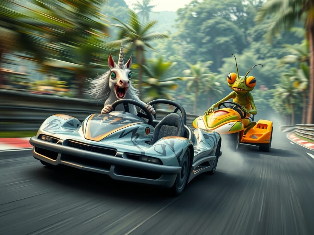 Lightning Bumpercar Chase with Unicorn and Gremlin