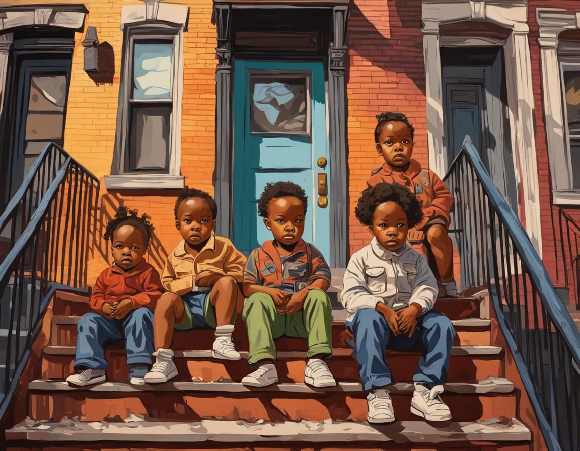 Toddlers in Harlem, Collage Art Style