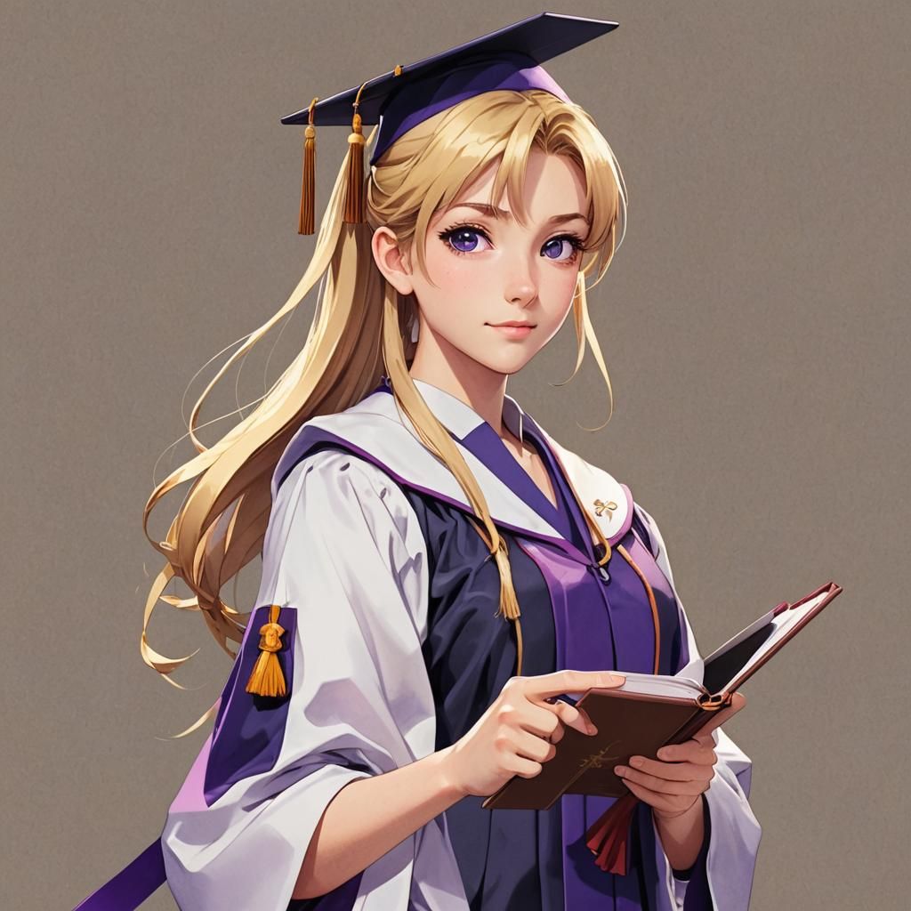 Anime Style Magic School Graduate with Diploma