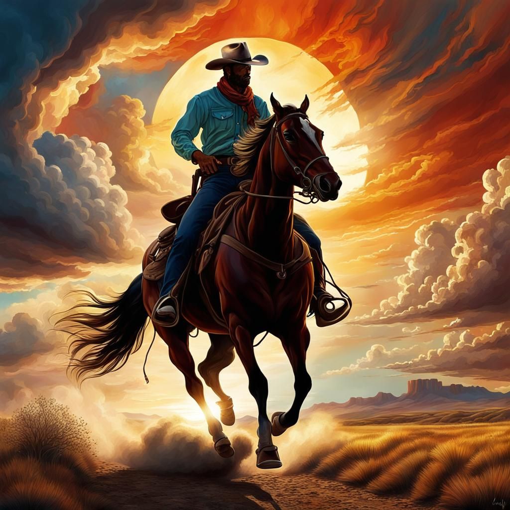 Cowboy Rides into a Glorious Fantasy Sunset
