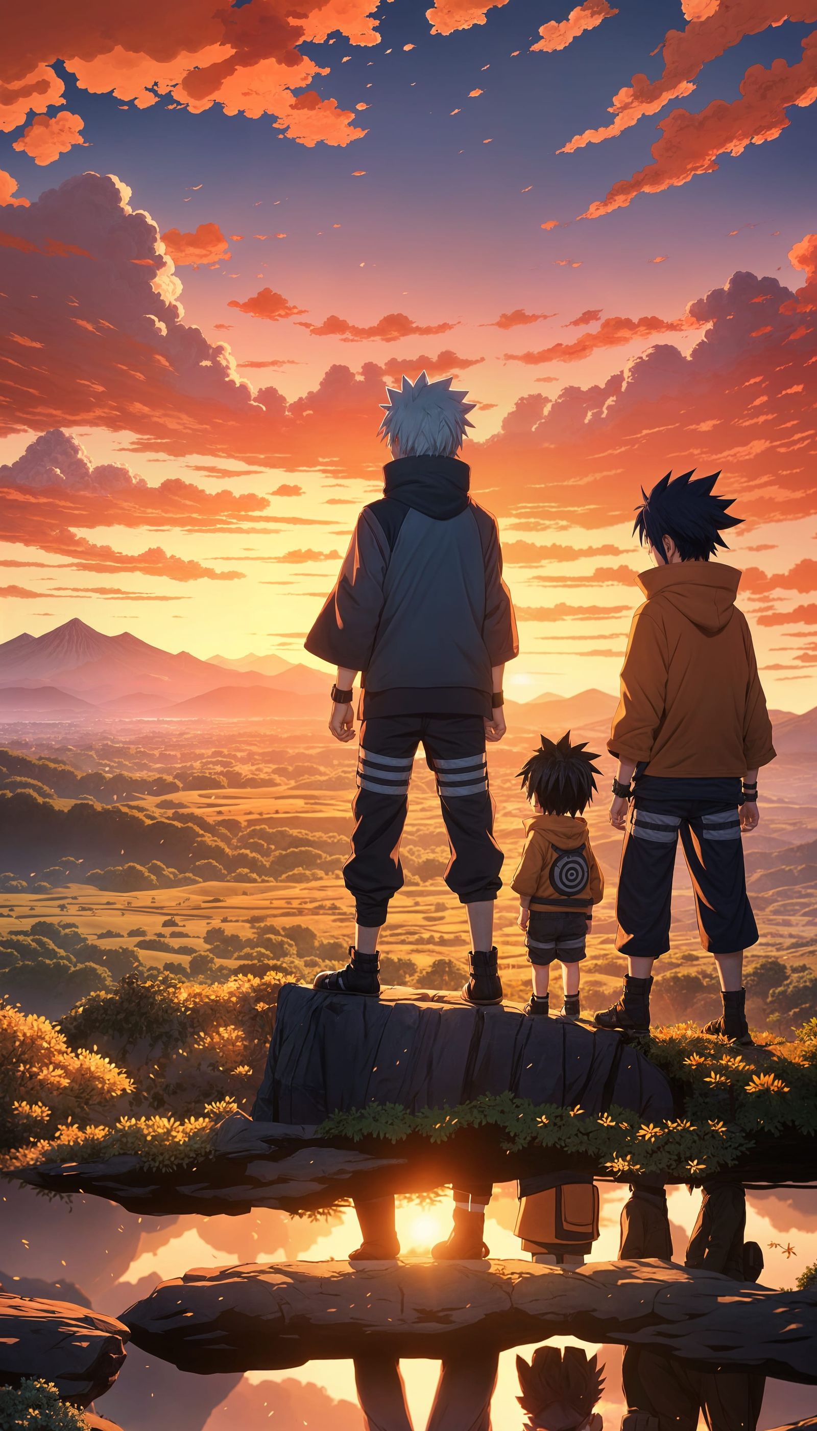 Naruto and Team 7 at Sunset in Pixar Style