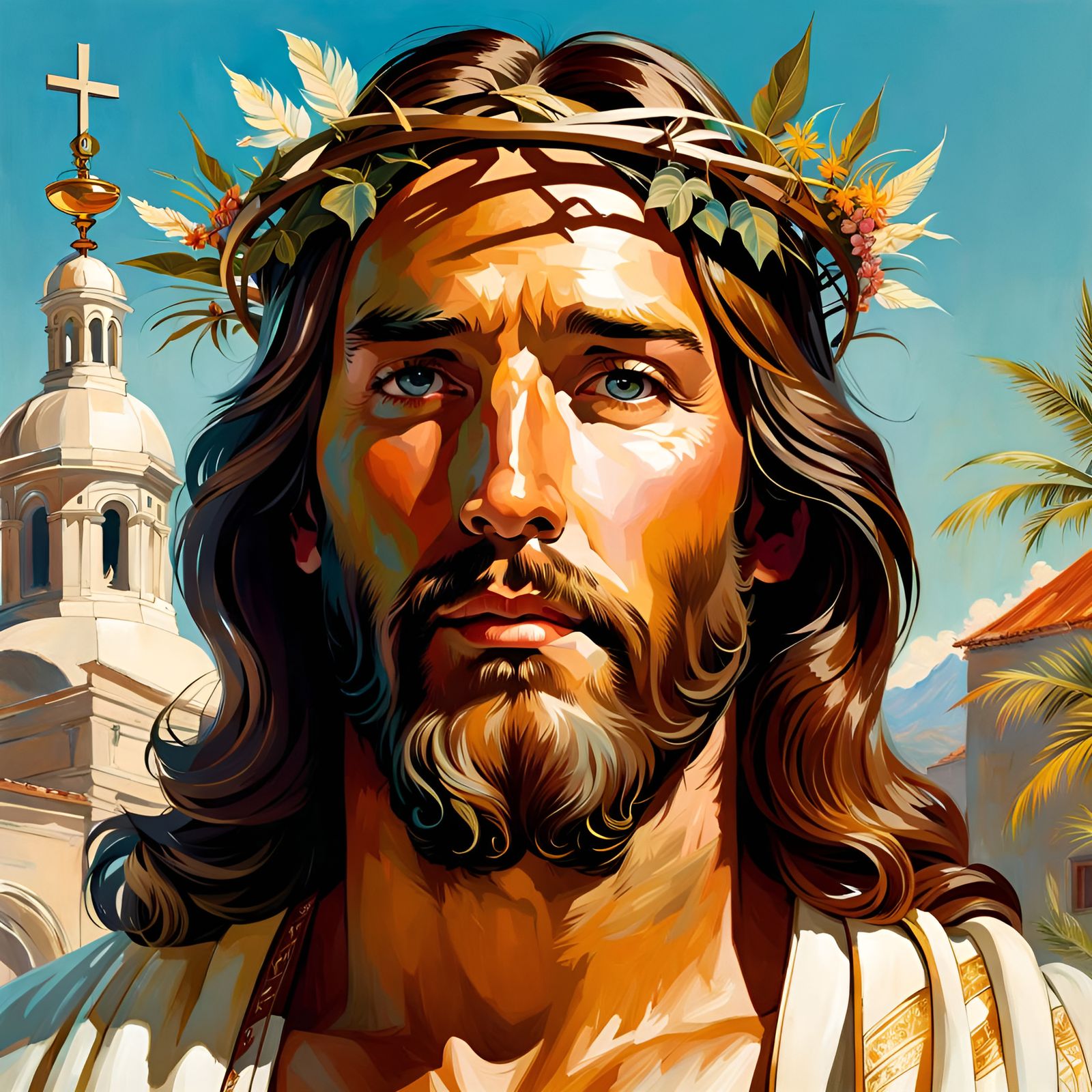 Radiant Portrait of Jesus in Pin-Up Style