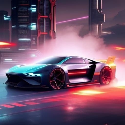 Futuristic Cyberpunk Supercar in Smoke