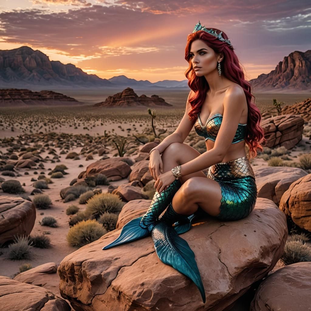 Grumpy Mermaid at Desert Sunset