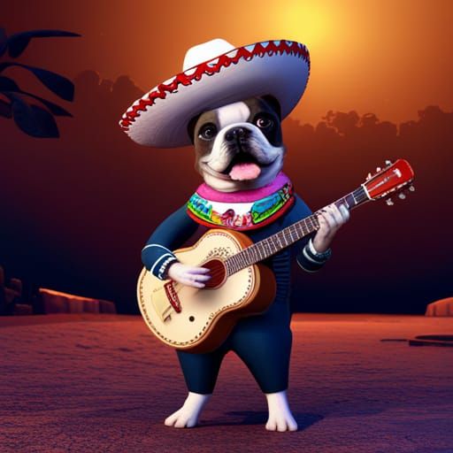 French Bulldog Mariachi Singer in Detailed Painting
