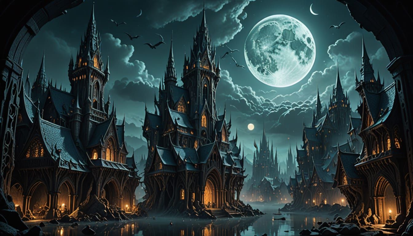 Elvish City Carved in Leviathan Bones: Fantasy Art