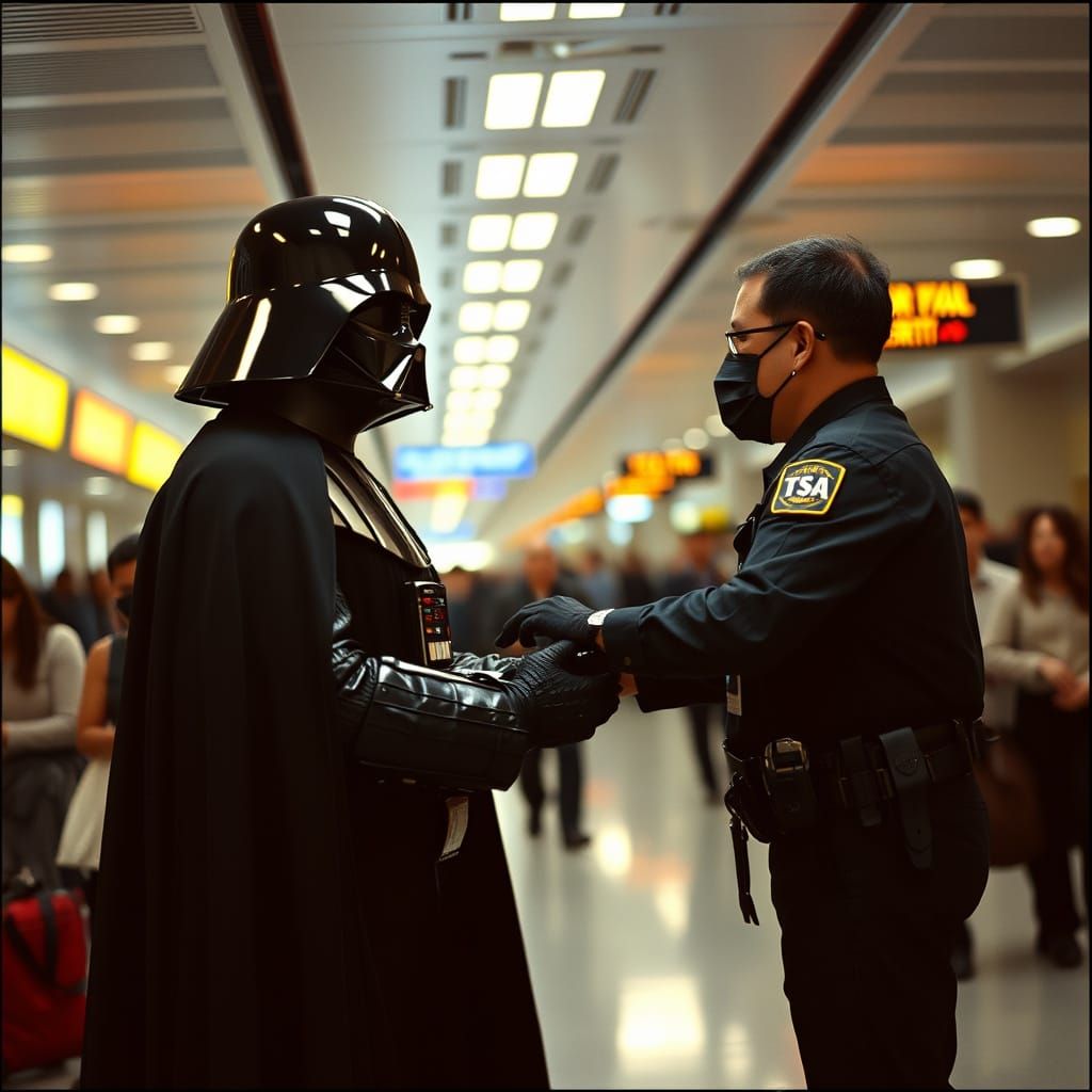 Darth Vader Inspects by Airport Security in Cinematic Film S...