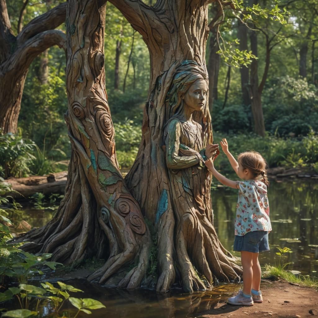 Motherly Tree with Child: Hyperrealistic Concept Art