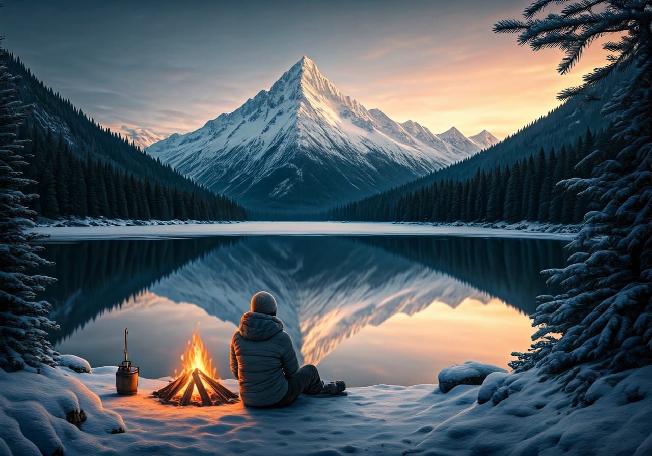 Serene Winter Landscape in Hyper-Realistic Style